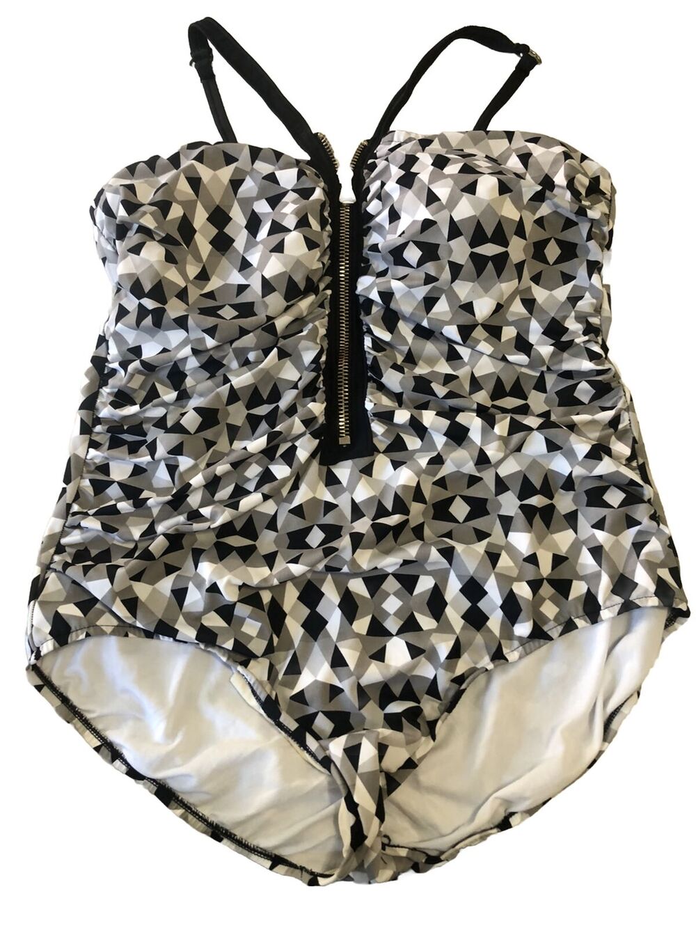 Timothy Snell Always For Me Silver Black Geometric Zipper Lola One Piece Sz 24W